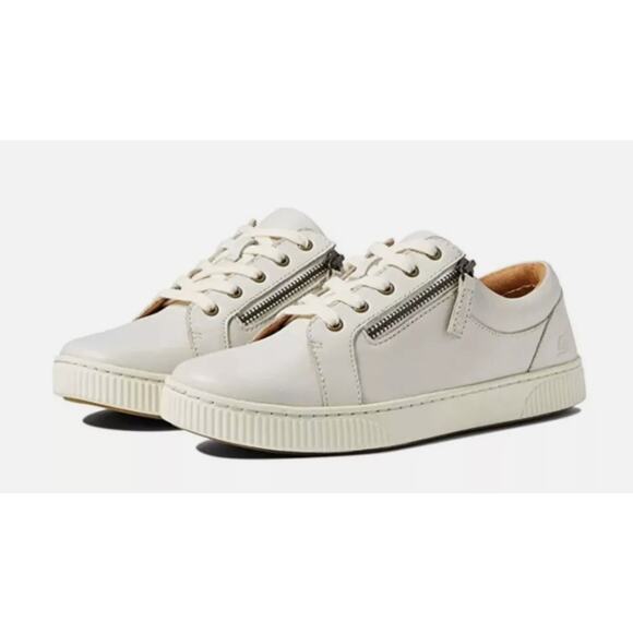 Born Shoes - Born Paloma Leather Side Zip Sneakers Oxford Cream White Womens Size 10M US